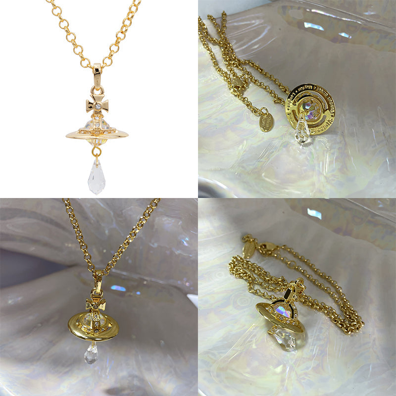 Crystal Orb Water Drop Black Crystal Pendant Necklace (4 Colors)