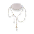 Multi Link Broken Pearl Water Drop Necklace Gold & Silver (2 colors)