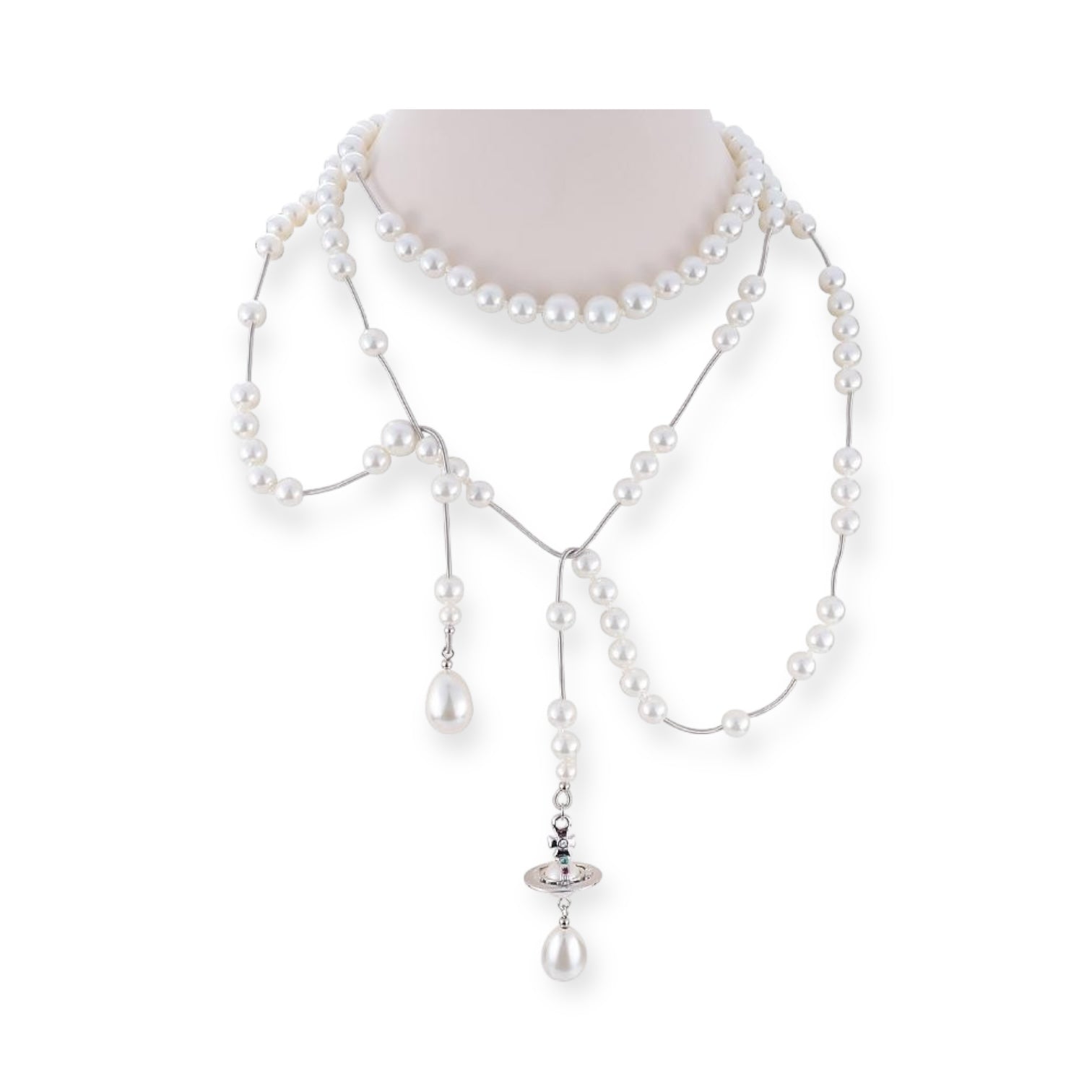 Multi Link Broken Pearl Water Drop Necklace Gold & Silver (2 colors)