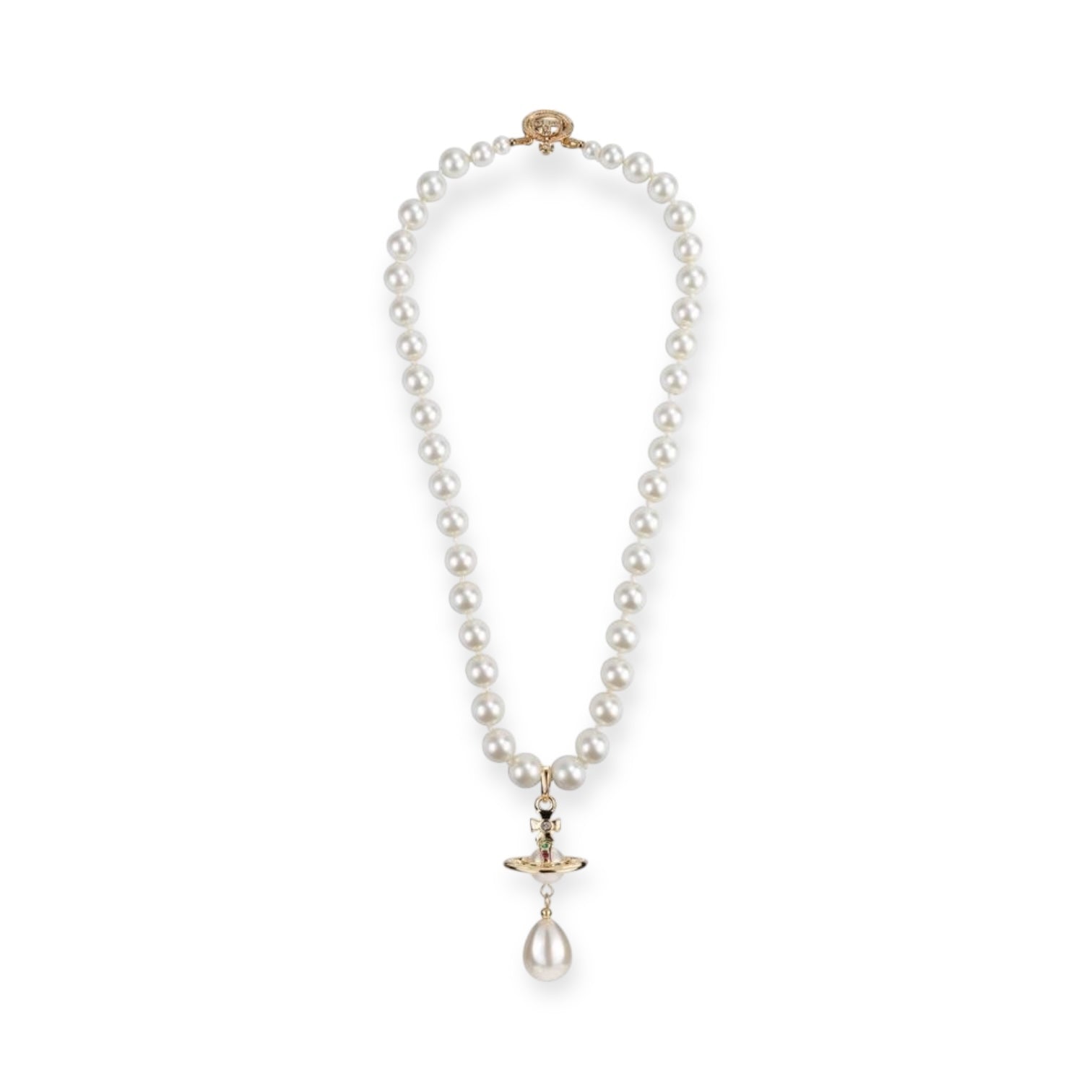Beaded Tear Drop Pearl Orb Pendant Necklace Gold & Silver *2 colors*