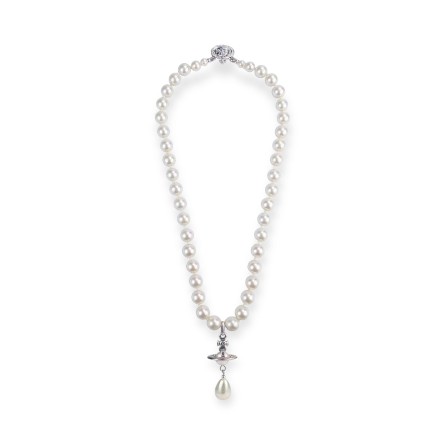 Beaded Tear Drop Pearl Orb Pendant Necklace Gold & Silver *2 colors*