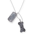 Dog Tag Bone Detailed Dark Silver Double Pendant Pattern Necklace