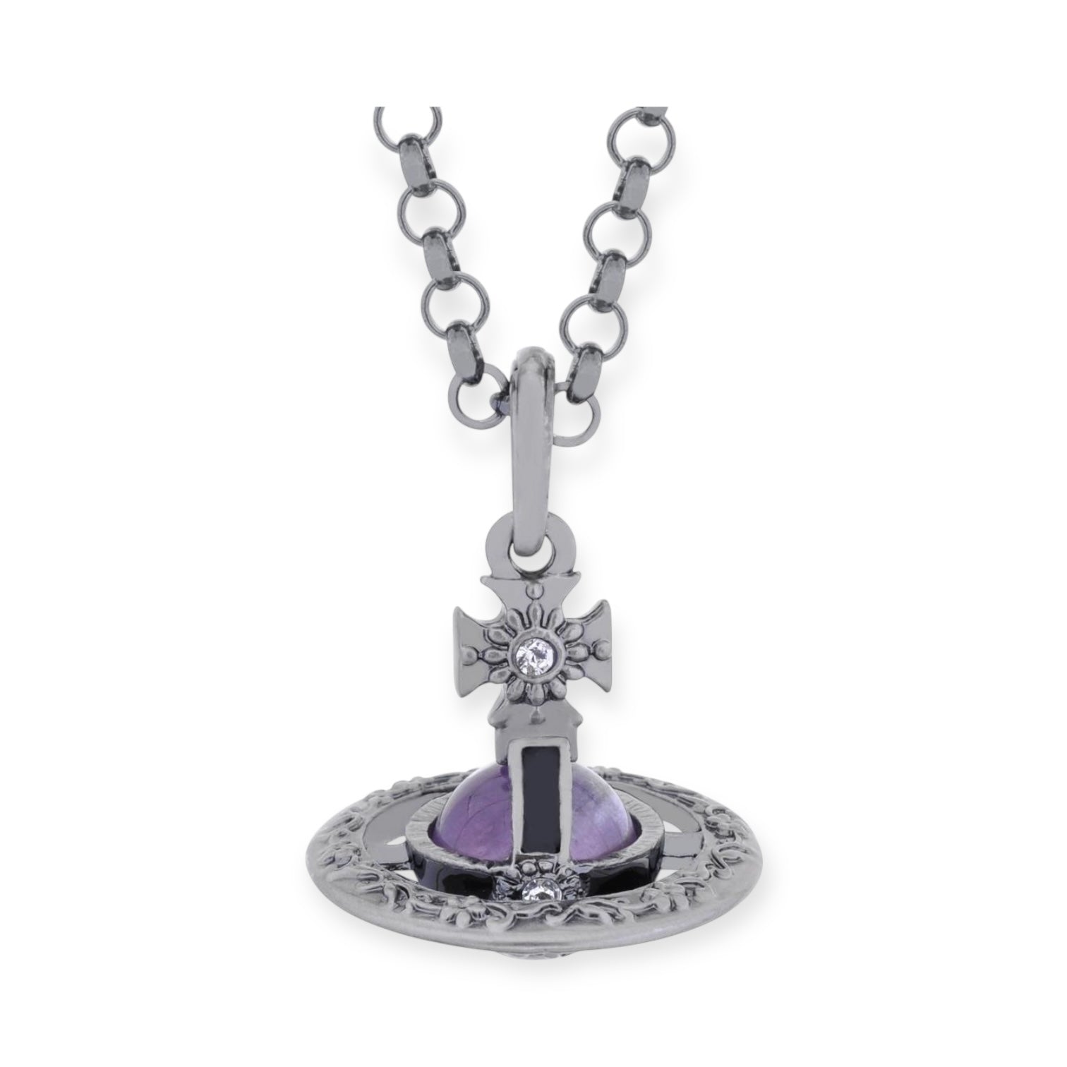 Detailed Gothic Orb Pendant Necklaces Purple & Dark Silver Colorways *20MM & 10MM*