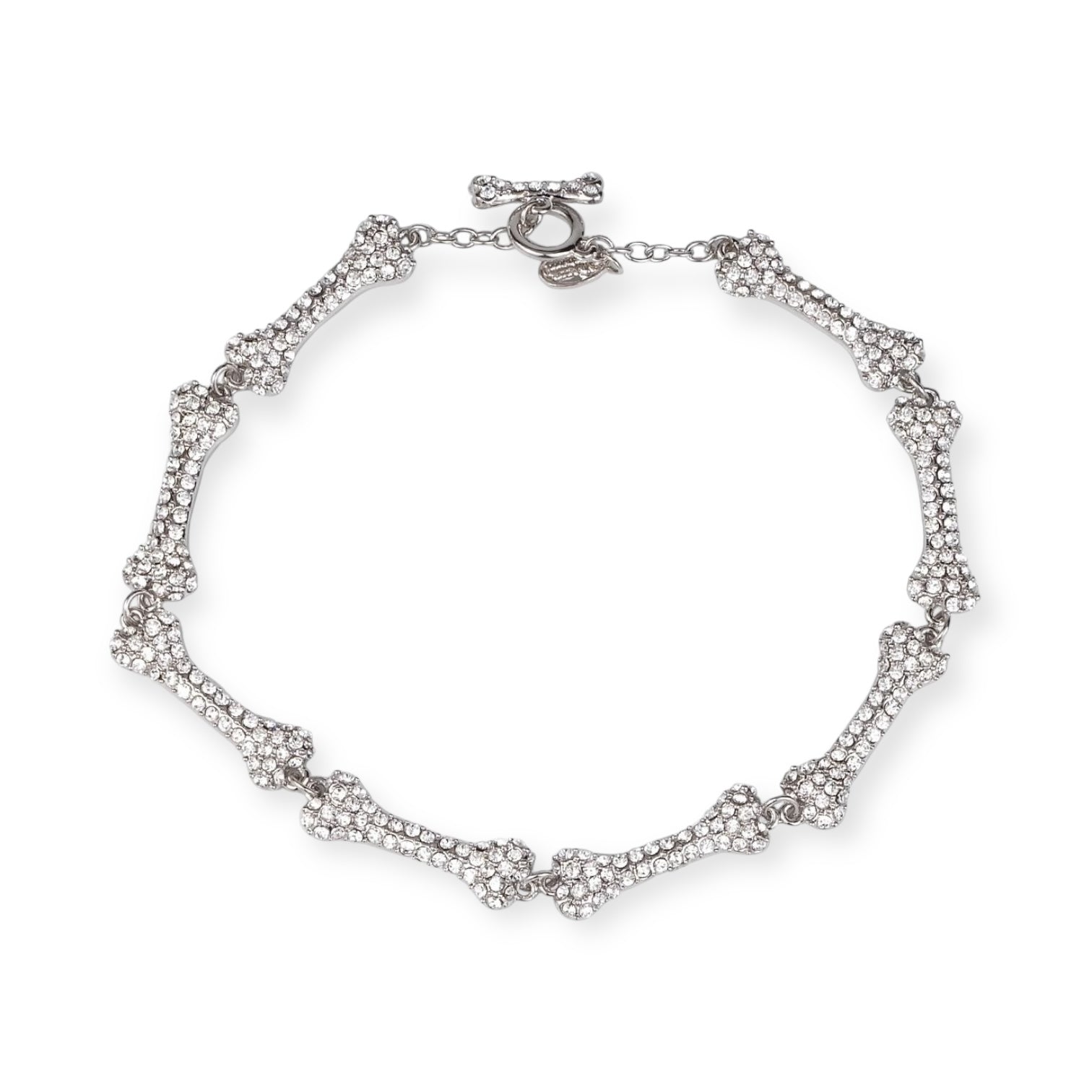 Mini Multi Repeated Bones Silver Gem Studded Choker Necklace