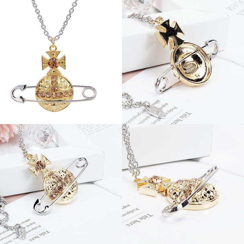 Safety Pin Paperclip Gold Silver Orb Necklace