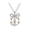 Tied Ribbon Bow Jingle Bells Gold Silver Orb Pendant Necklace