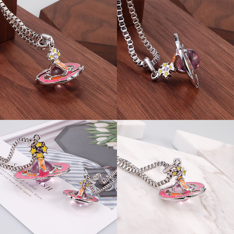 Shooting Star Candy Meteor Colorful Abstract Orb Pendant Star Necklace (20MM & 10MM)