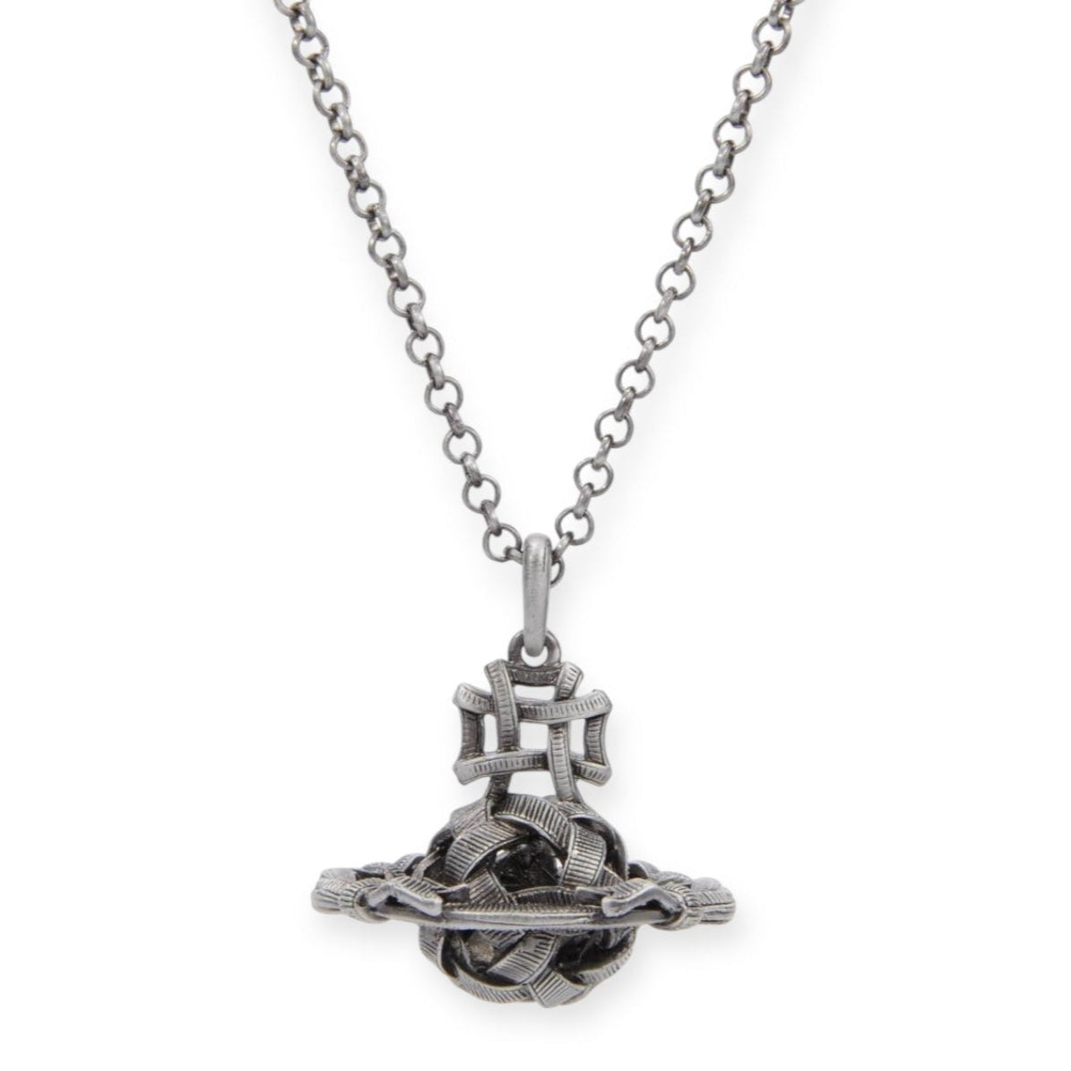 Dark Silver Woven Design Orb Pendant Necklace