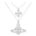 Skull Cross Double Silver Gem Orb Pendant Necklace