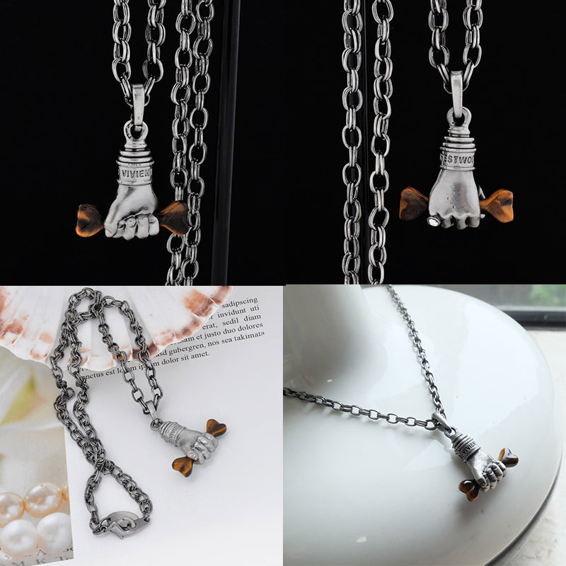Hand Hold Holding Wooden Bone Ash Silver Pendant Necklace