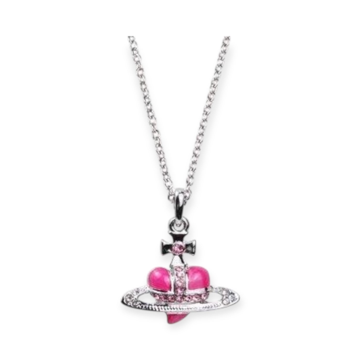 Mini Heart Shape Shaped Orb Design Pendant Silver Chain Necklace (5 Colors)
