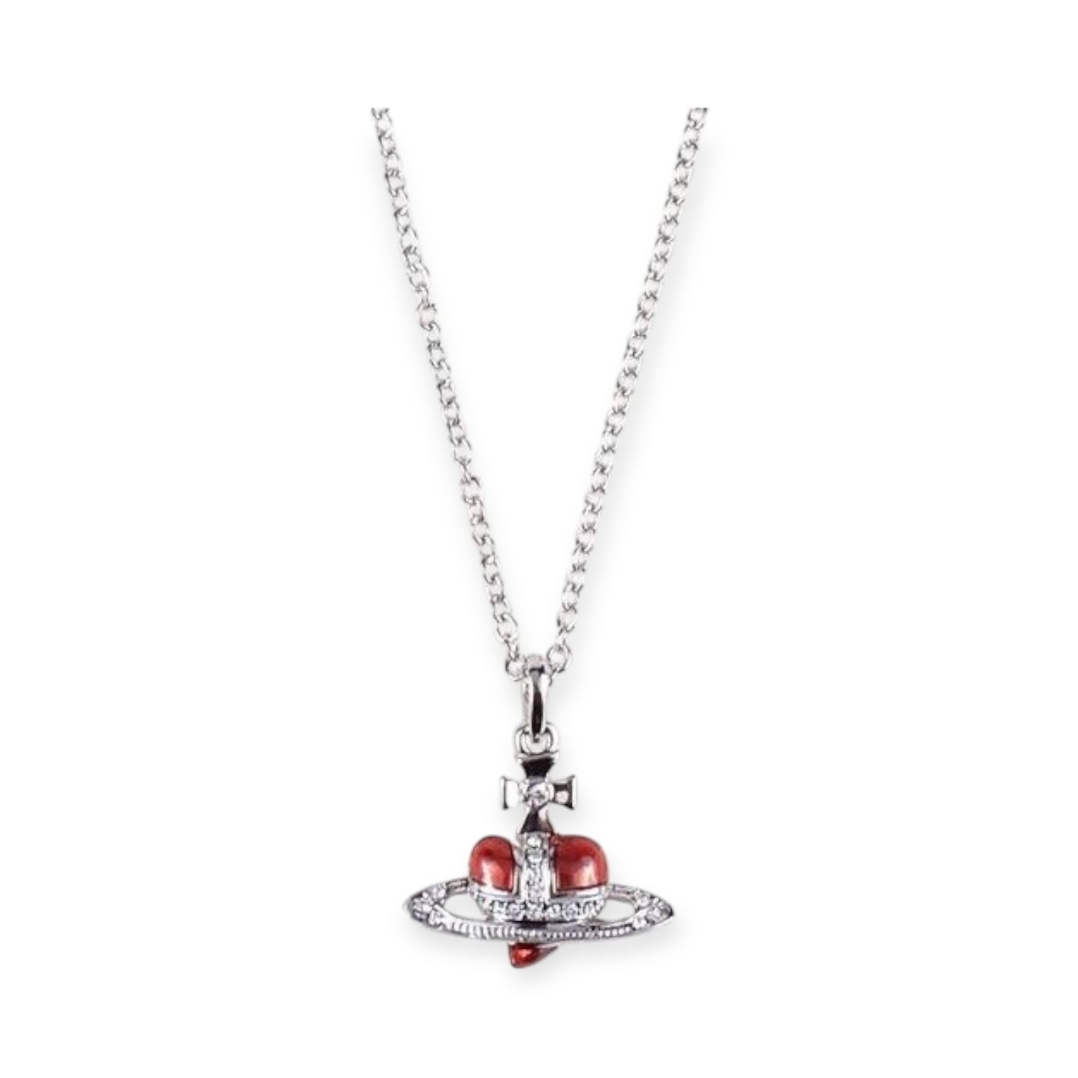 Mini Heart Shape Shaped Orb Design Pendant Silver Chain Necklace (5 Colors)