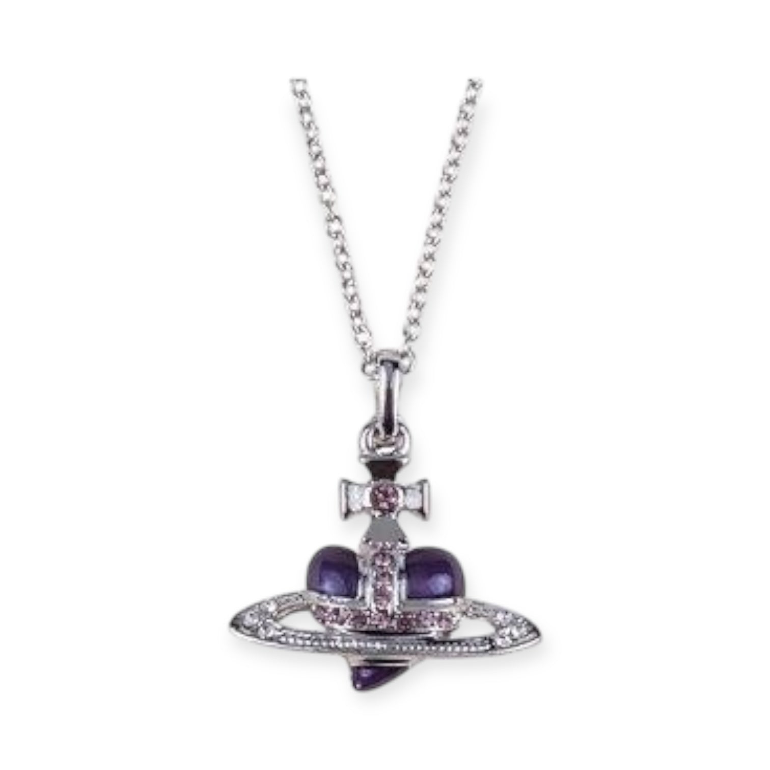 Mini Heart Shape Shaped Orb Design Pendant Silver Chain Necklace (5 Colors)