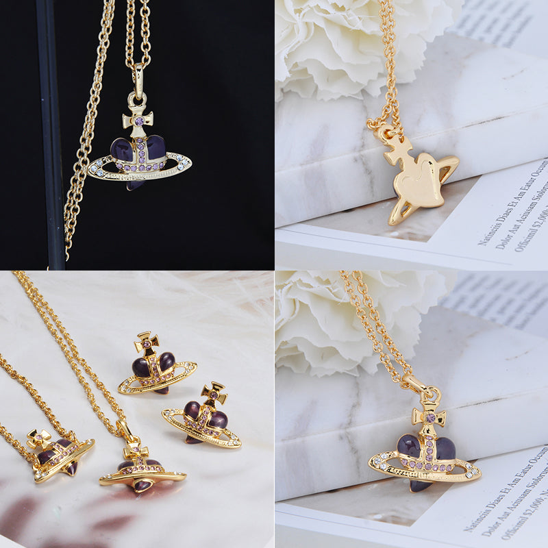 Mini Heart Shape Shaped Orb Design Gold Chain Necklace (7 Colors)