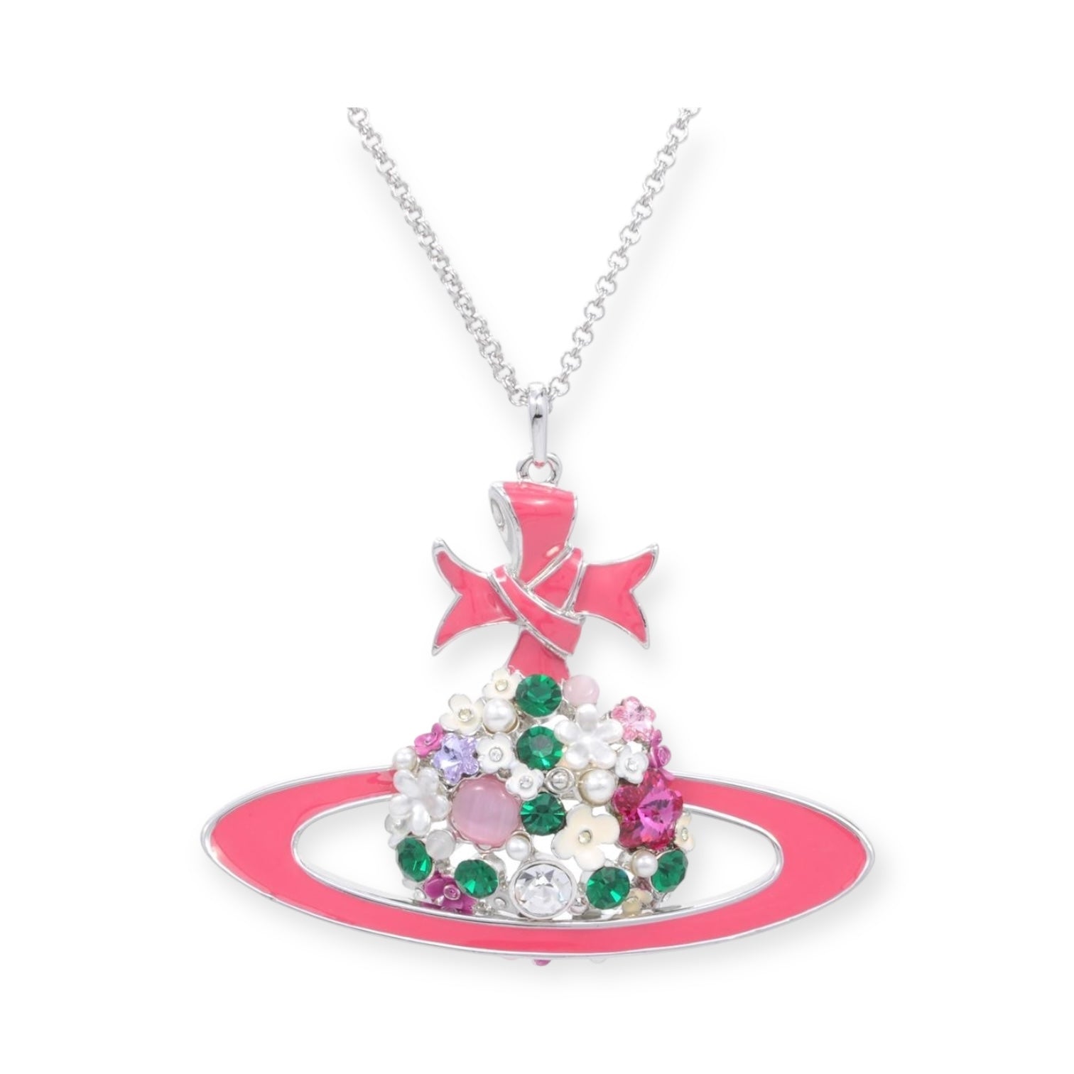 Flowers Floral Ball Cluster Pearl Studded Orb Pendant Necklace
