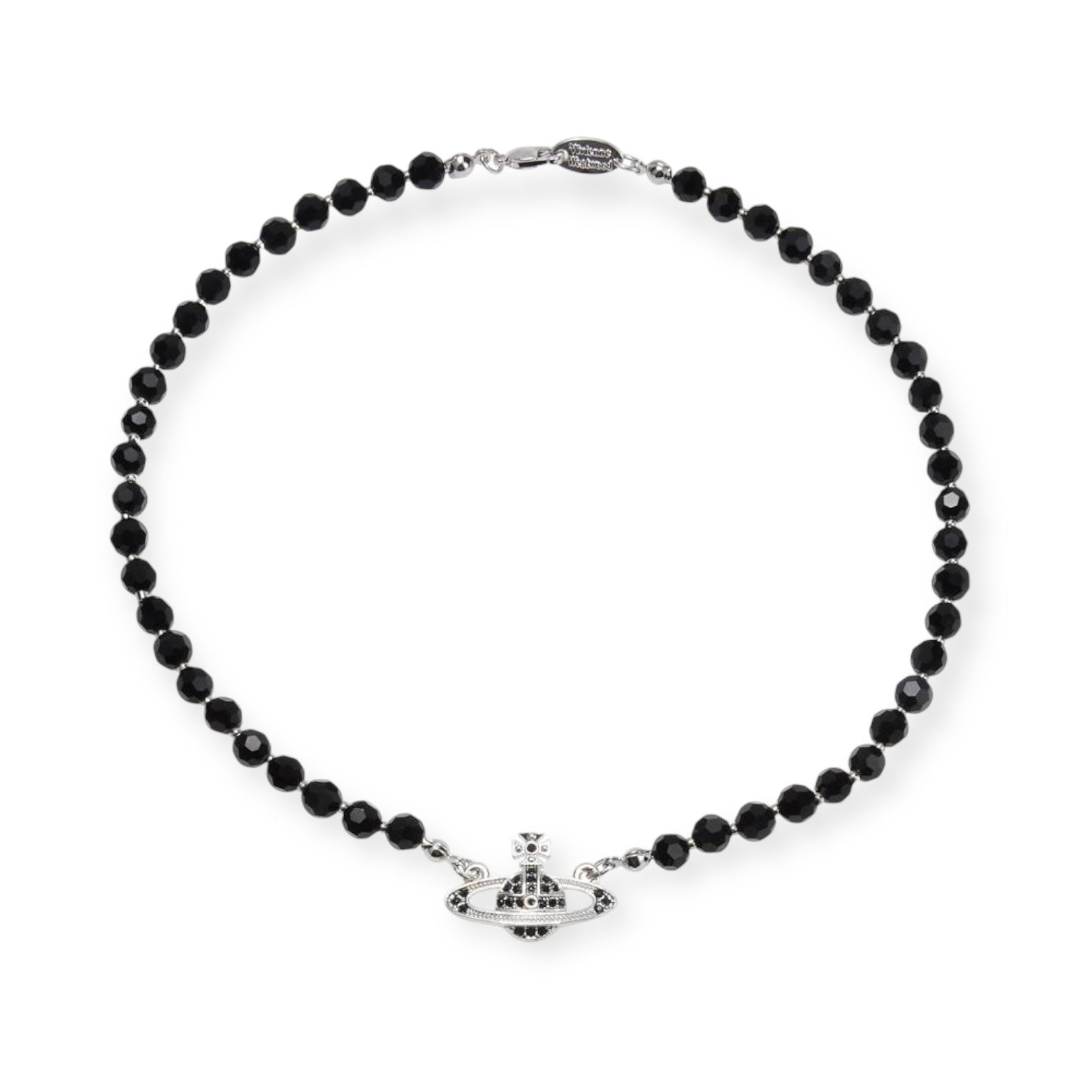 Black Beaded Crystal Pearl Orb Pendant Necklace Gold & Silver (2 Colors)