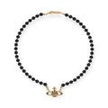Black Beaded Crystal Pearl Orb Pendant Necklace Gold & Silver (2 Colors)