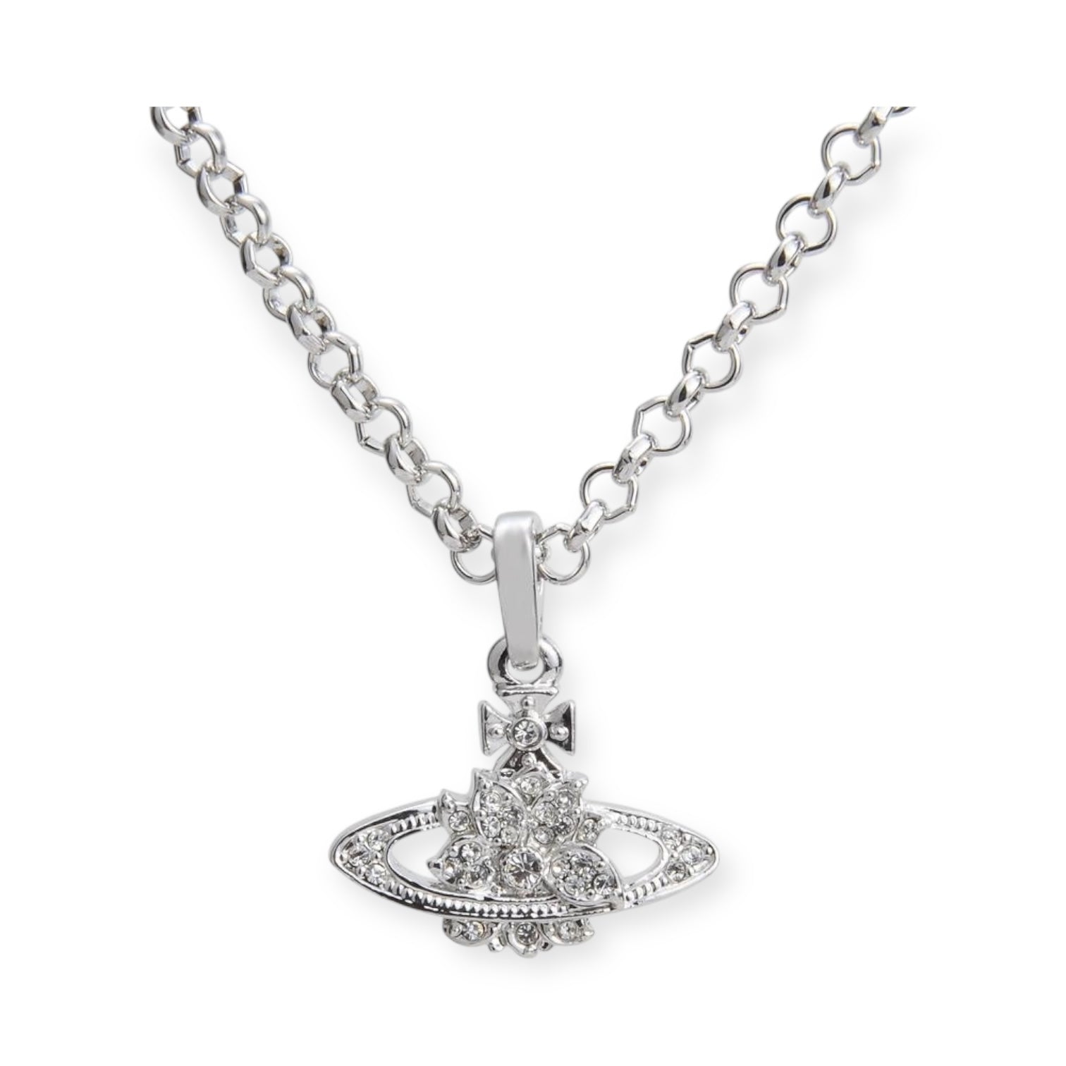 Lotus Flower Design Crystal Pendant Necklace Orange & Silver (2 Colors)