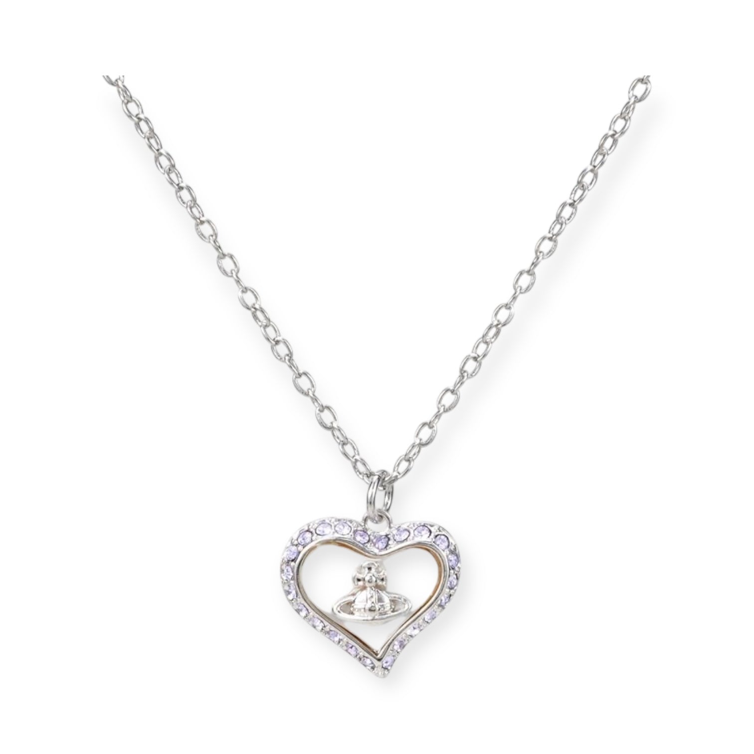 Heart Shaped Shape Plate Design Colorful Pendant Gem Studded Necklace (4 Colors)