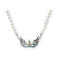 Angel Wings Design Abstract Orb Pendant Beaded Pearl Necklace