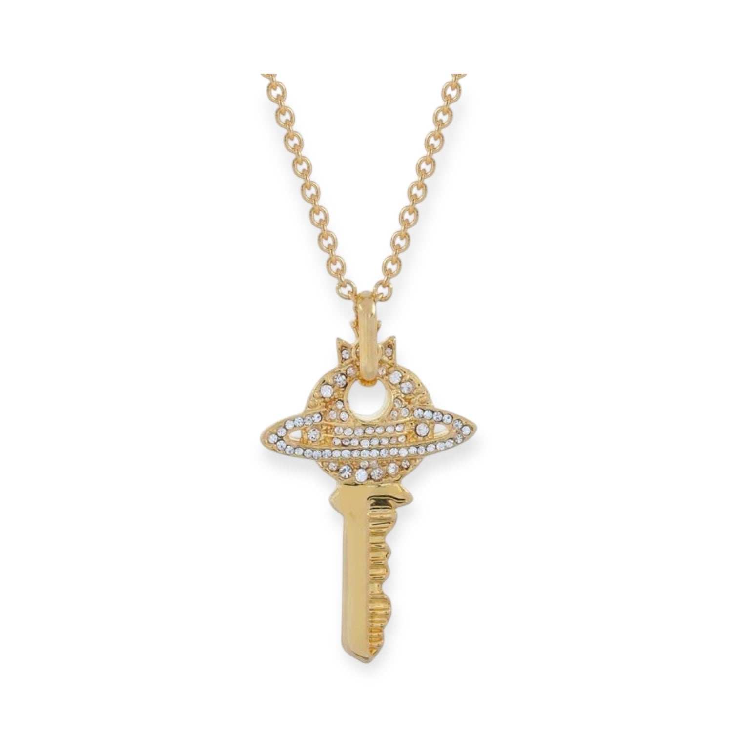 Key Orb Pendant Silver Gem Studded Necklace Gold & Silver (2 Colors)