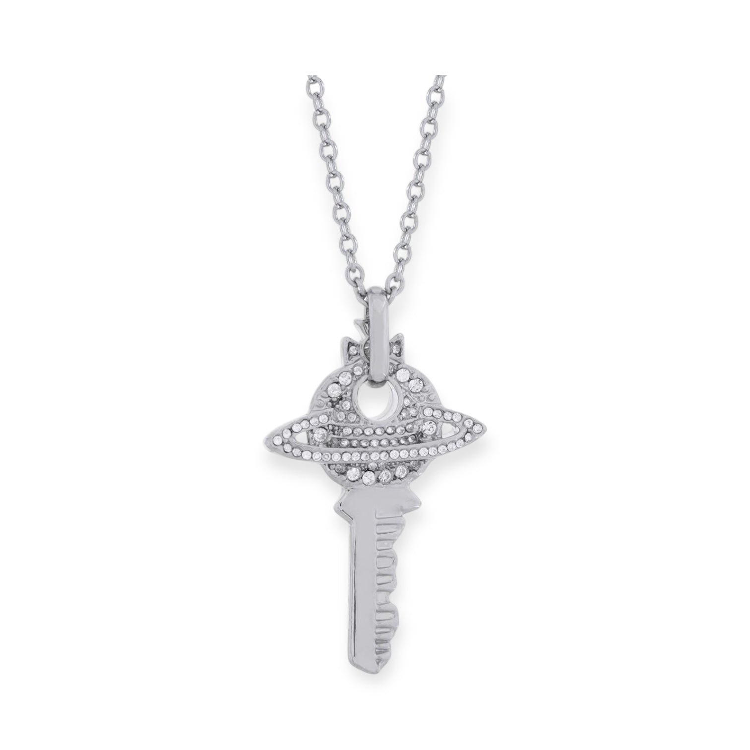 Key Orb Pendant Silver Gem Studded Necklace Gold & Silver (2 Colors)
