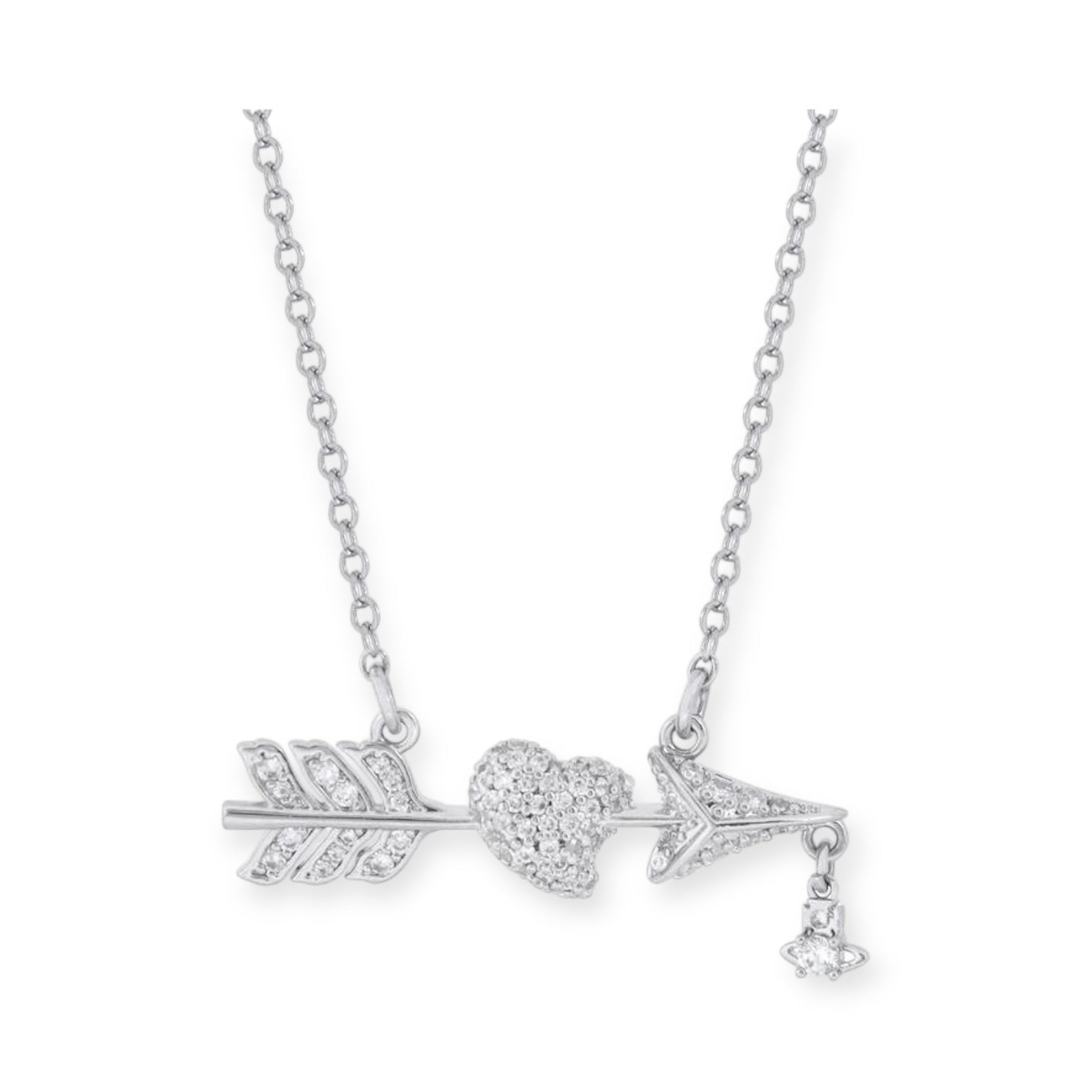 Studded Cupid Heart Arrow Design Hanging Orb Pendant Necklace (3 Colors)