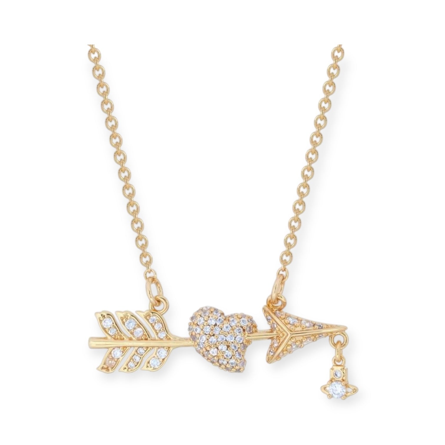 Studded Cupid Heart Arrow Design Hanging Orb Pendant Necklace (3 Colors)
