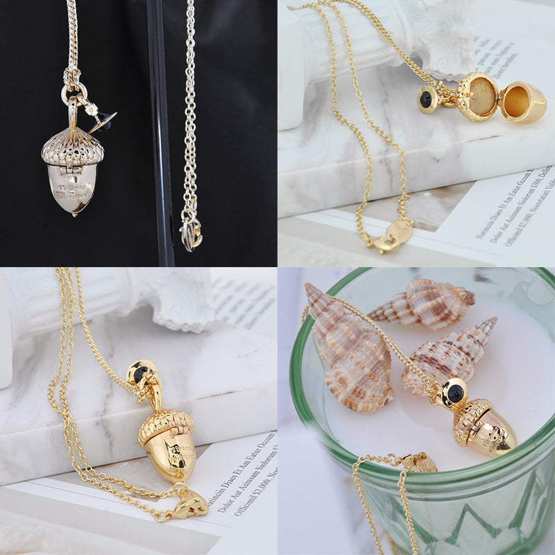 Opening Acorn Pendant Hanging Orb Necklace Gold & Silver (2 Colors)