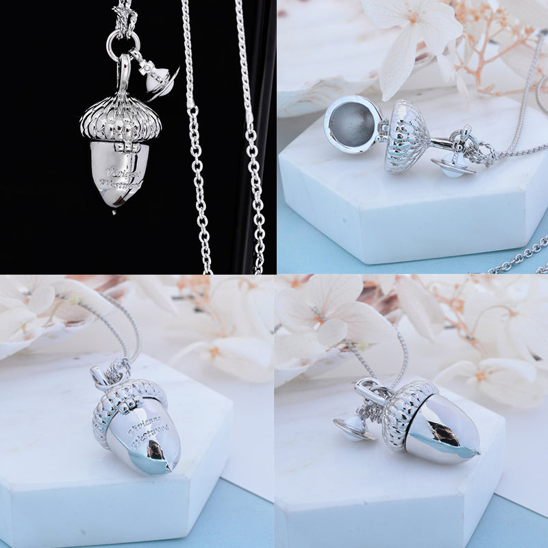 Opening Acorn Pendant Hanging Orb Necklace Gold & Silver (2 Colors)