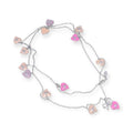 Multi Heart Scattered Double Layer Pink Bow & Cream Engraved Pendant Charmed Necklace
