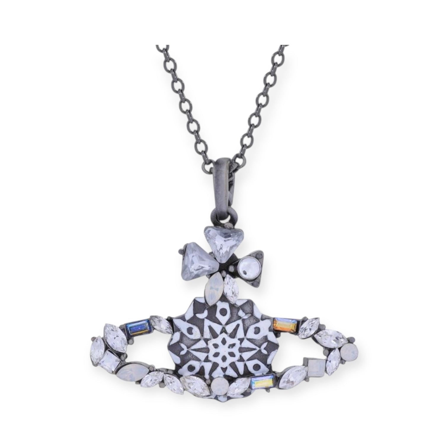 Mosaic Cut Gem Studded Abstract Design Orb Pendant Necklace