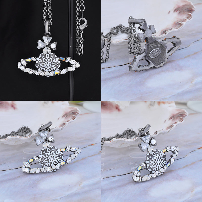 Mosaic Cut Gem Studded Abstract Design Orb Pendant Necklace
