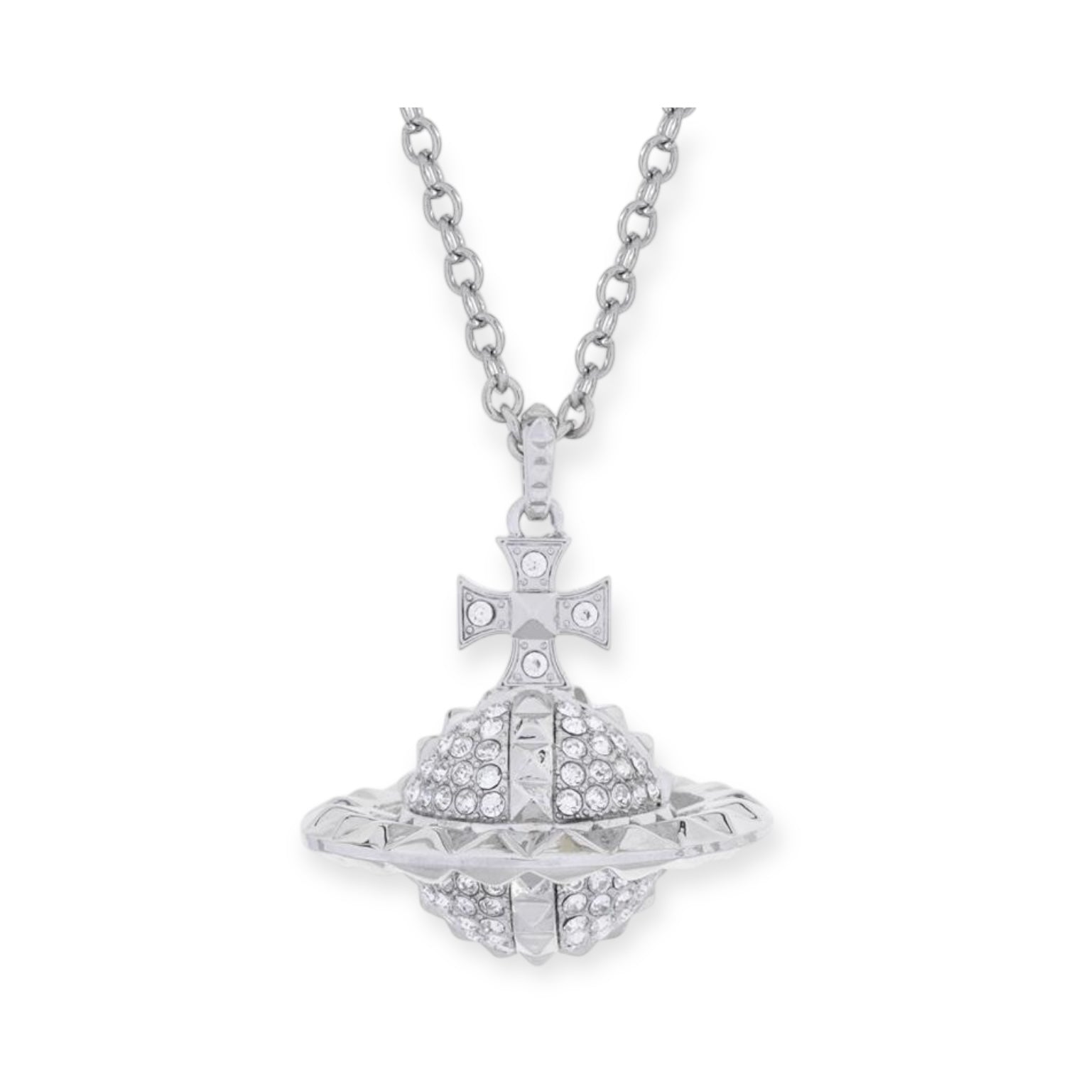 Spiked Edge Rim Gem Studded Orb Pendant Necklace (5 Colors)