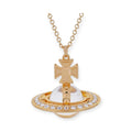 Spiked Edge Gem Studded Rim 3D Cross Clear Orb Pendant Necklace (3 Colors)