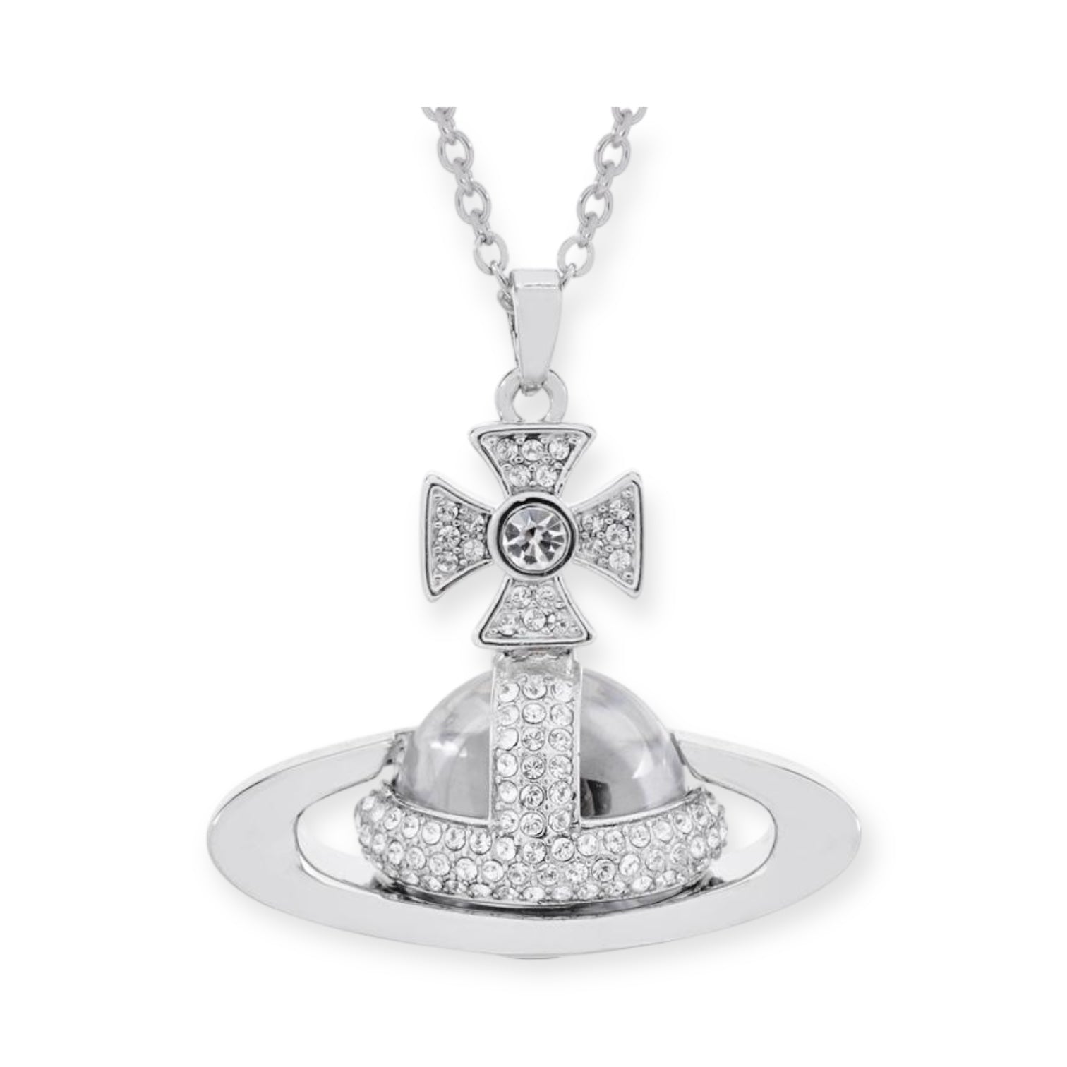 2D Gem Studded Clear Orb Pendant Necklace Gold & Silver (2 Colors & 2 Sizes)