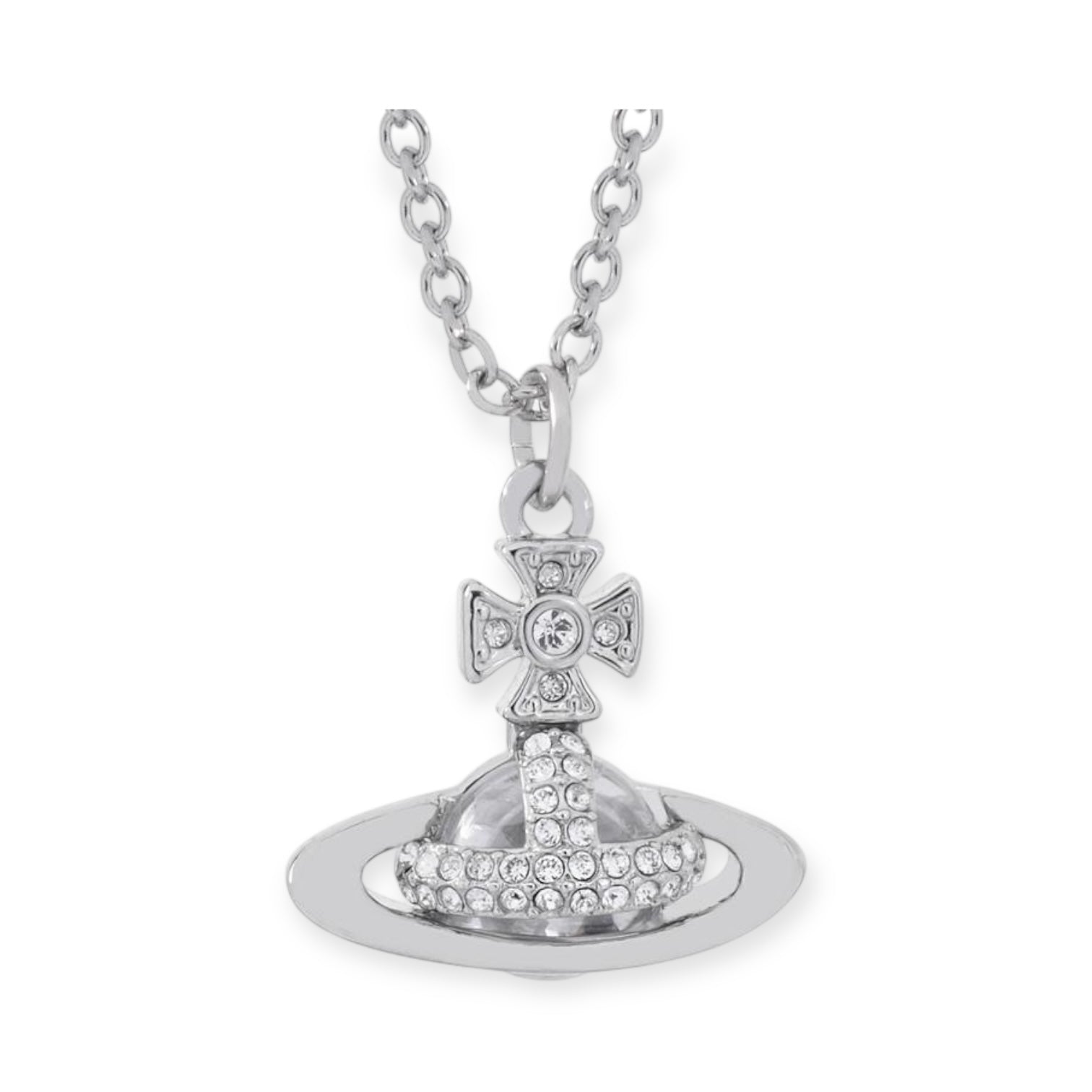 2D Gem Studded Clear Orb Pendant Necklace Gold & Silver (2 Colors & 2 Sizes)
