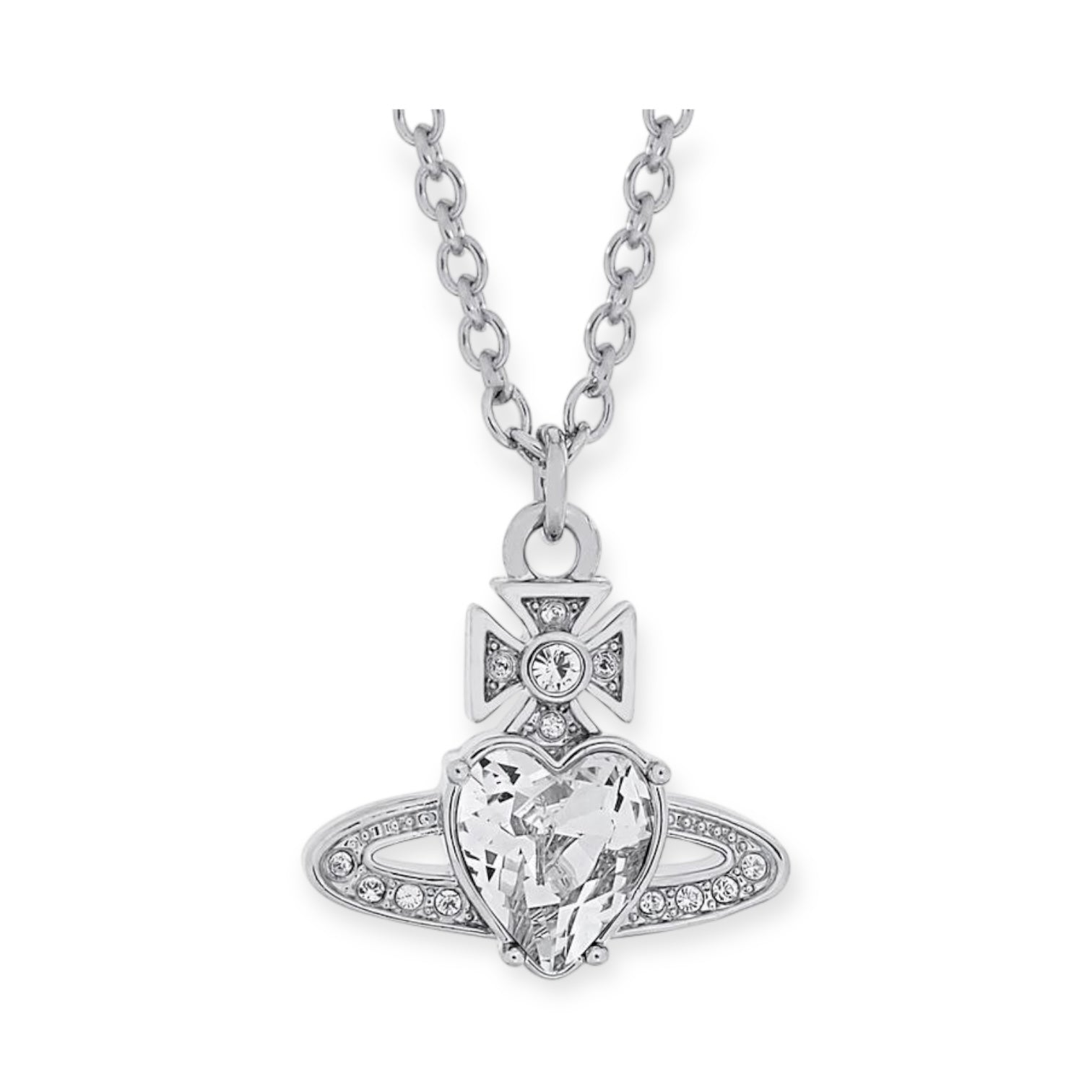 Princess Heart Shaped Gemstone Studded Orb 2D Pendant Necklace (5 Colors)