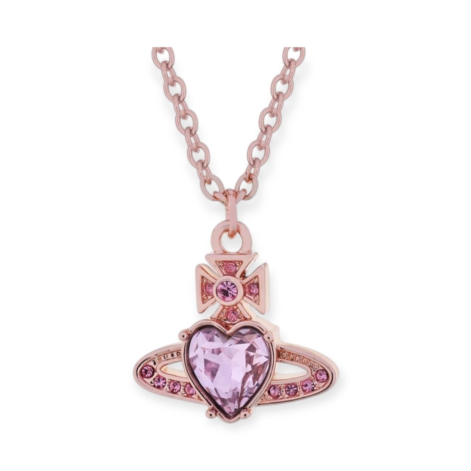 Princess Heart Shaped Gemstone Studded Orb 2D Pendant Necklace (5 Colors)