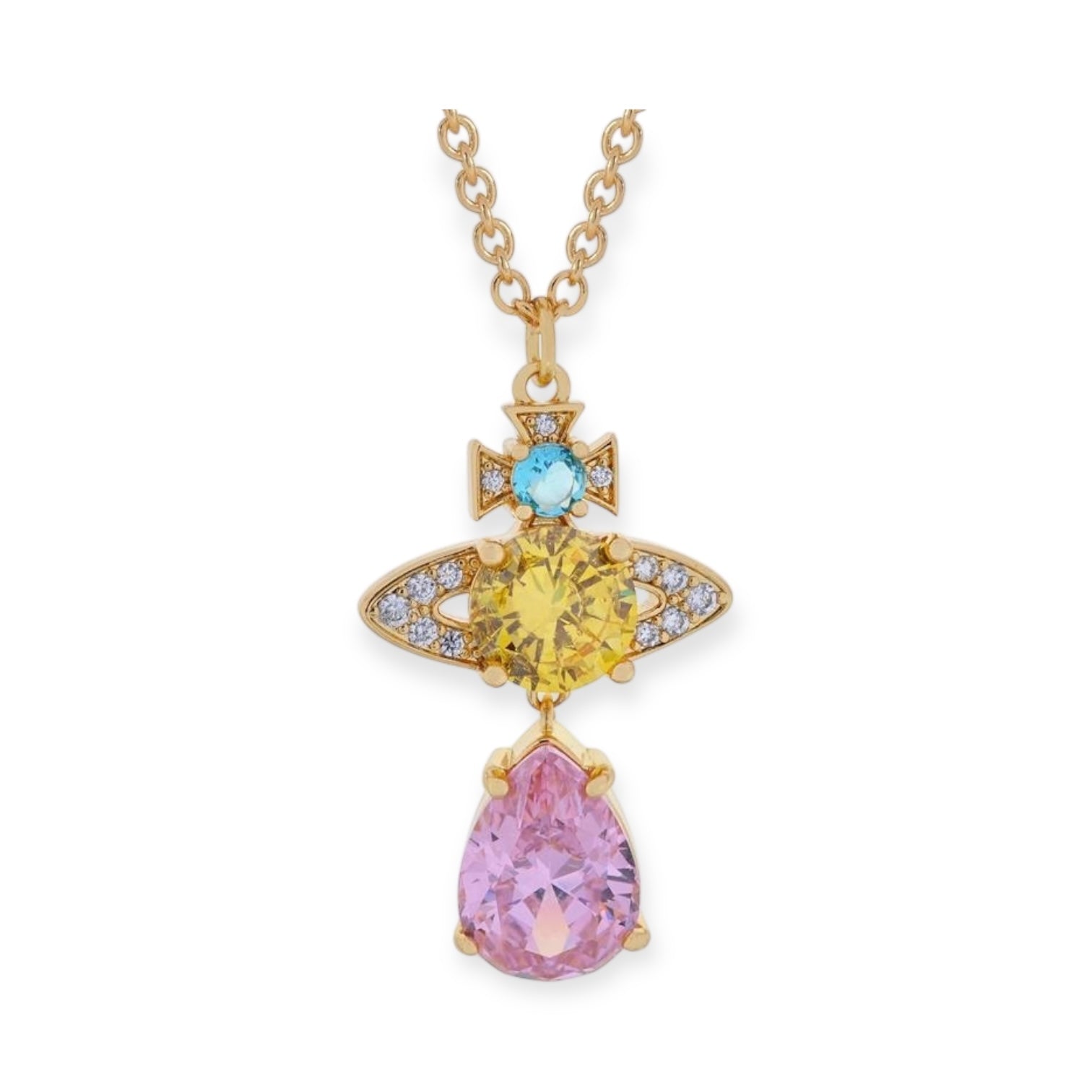 Multicolor Gem Orb Pendant Hanging Tear Drop Necklace (4 Colors)