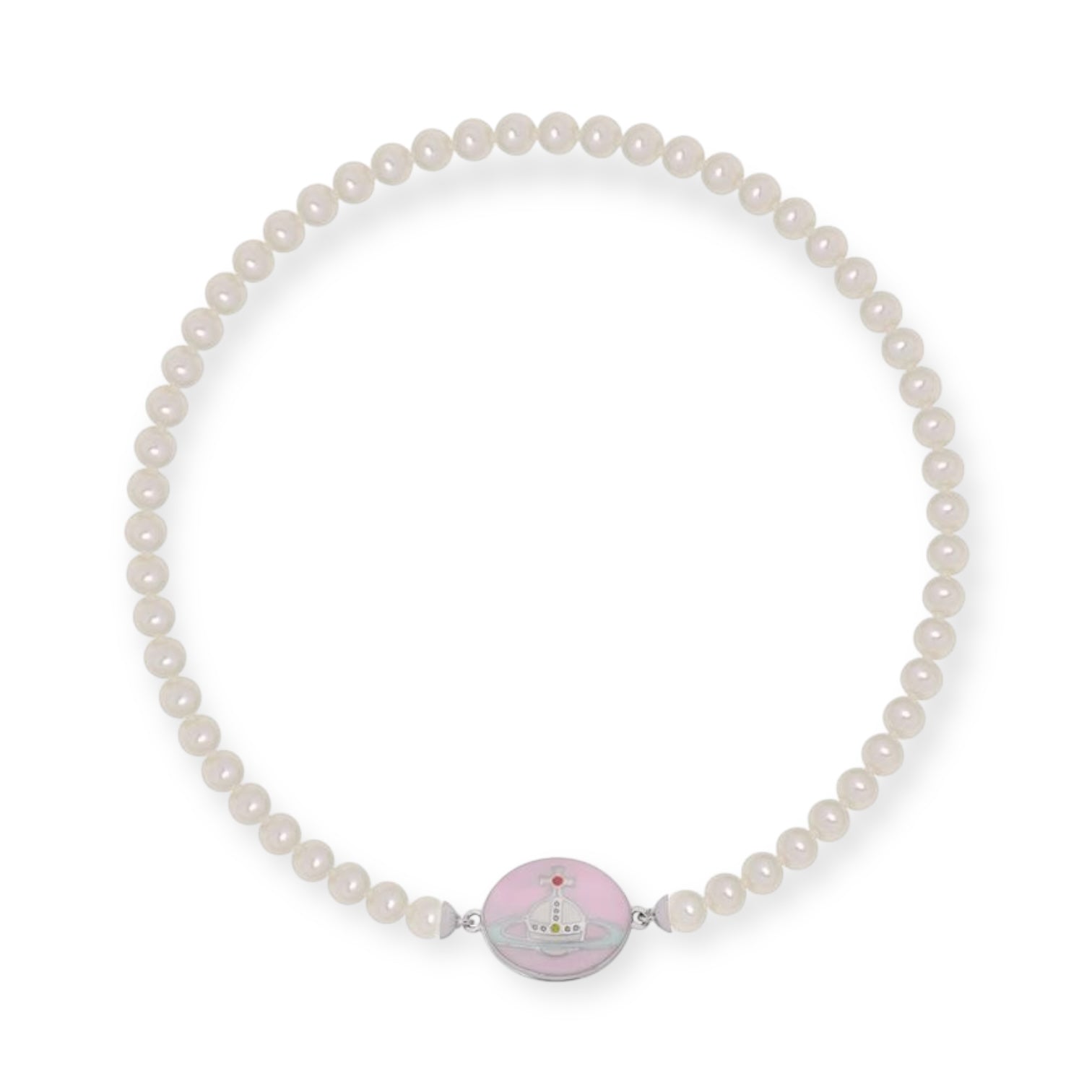 Beaded Pearl Chain Orb Engraved Pendant Magnetic Clasp Choker Necklace (4 Colors)