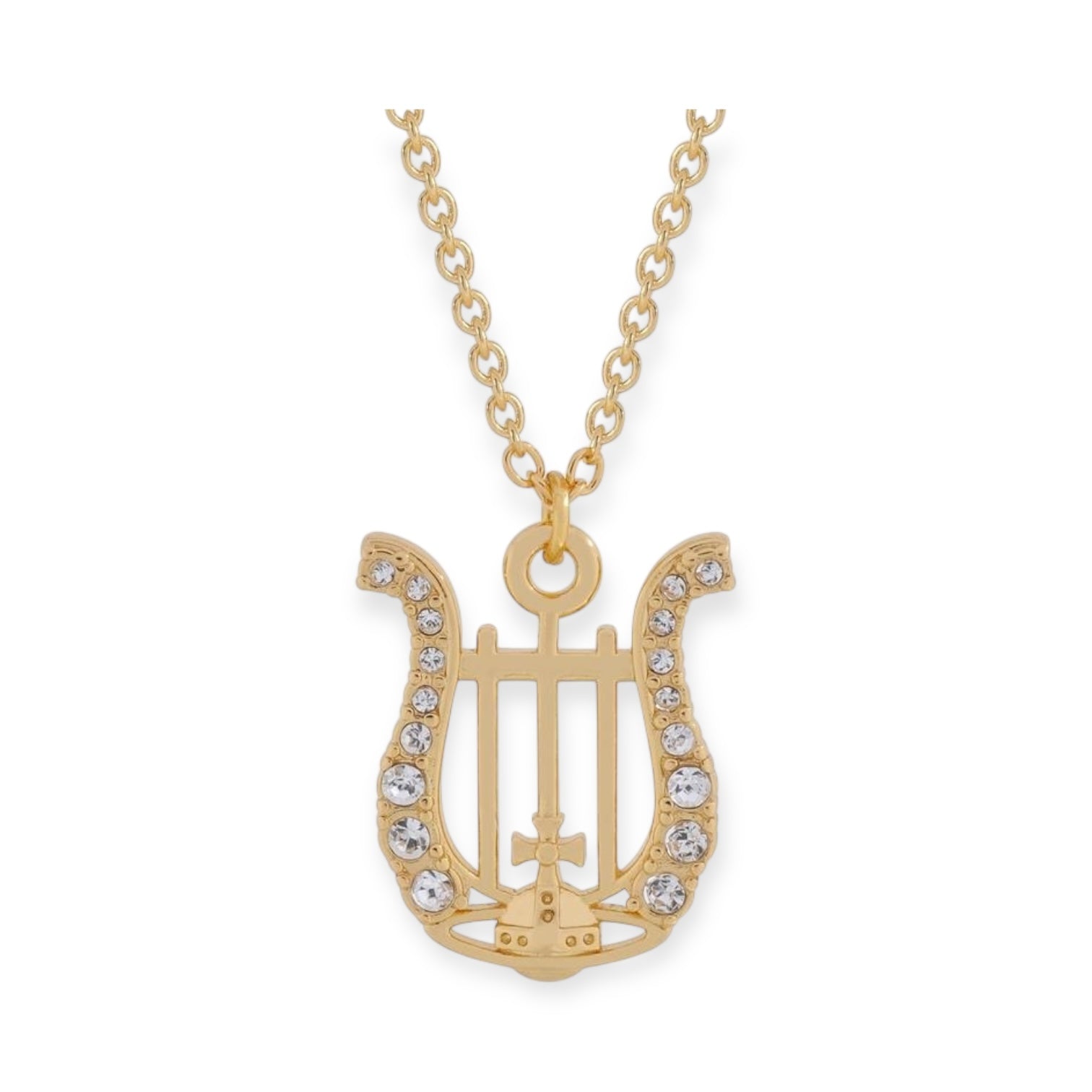 Gem Studded Horseshoe Orb Pendant Gem Necklace Gold & Silver (2 Colors)