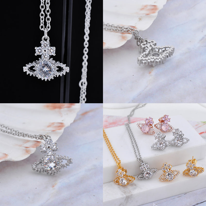 Crystallised Abstract Gem Studded Pendant Orb Necklace (3 Colors)