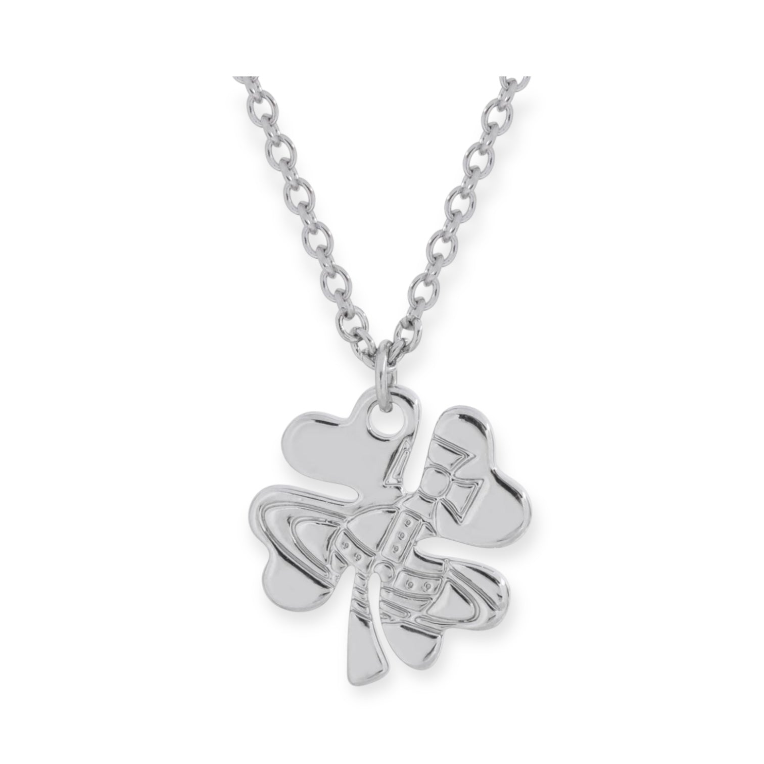 Lucky Clover Staple Engraved Orb Pendant Necklace Gold & Silver (2 Colors)