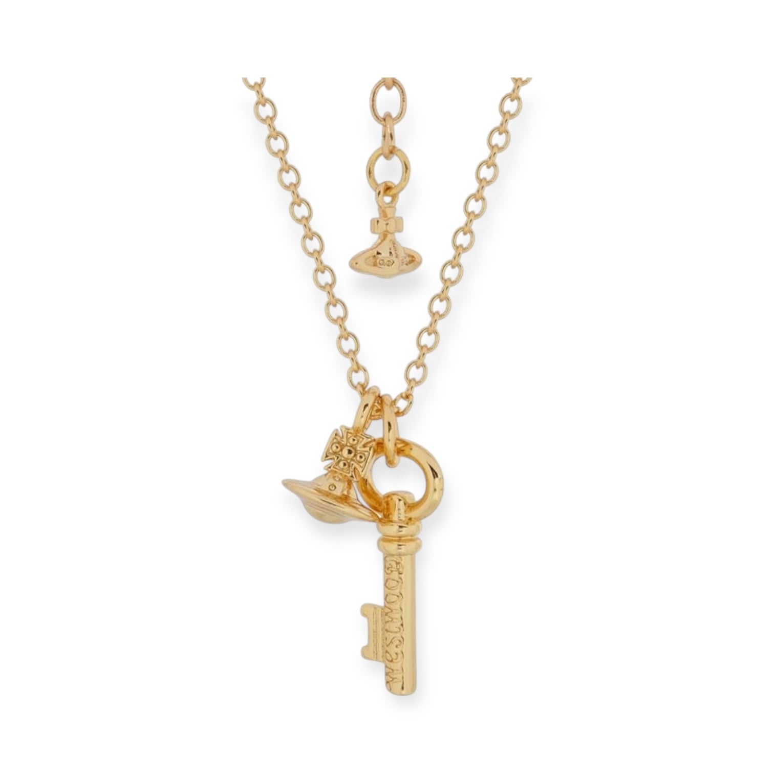 Key Pendant Double Hanging Orb Charms Necklace Gold & Silver (2 Colors)