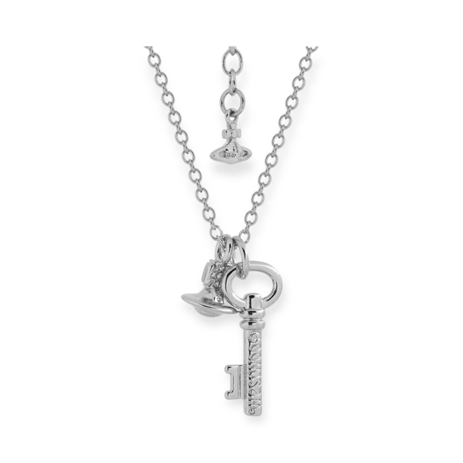 Key Pendant Double Hanging Orb Charms Necklace Gold & Silver (2 Colors)