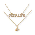 Double Chain Gem Studded "GET A LIFE" Pendant & Mini Orb Pendant Gold & Silver (2 Colors)