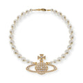 Pearl Gem Studded Orb Pendant Choker Necklace Gold & Silver (2 Colors)