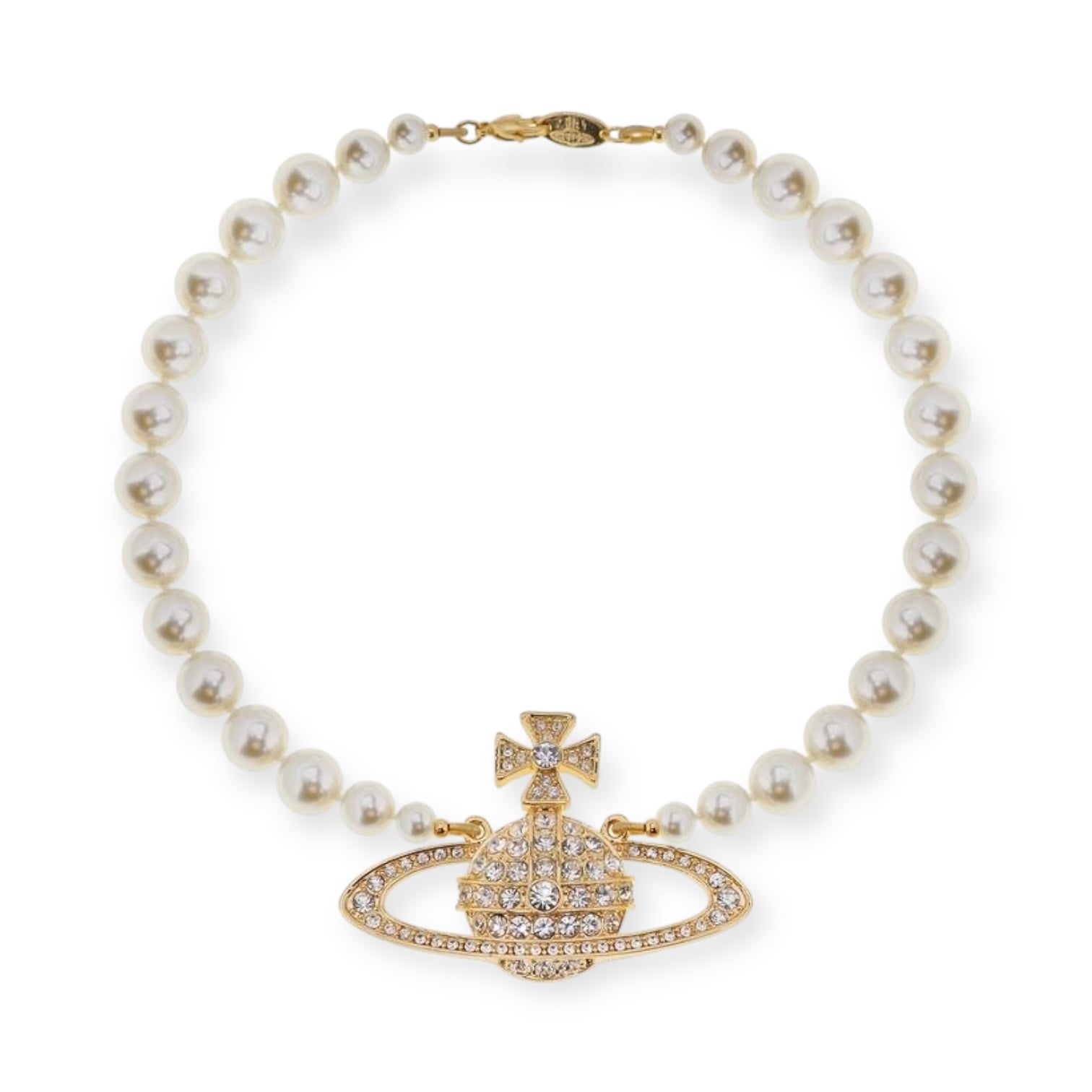 Pearl Gem Studded Orb Pendant Choker Necklace Gold & Silver (2 Colors)