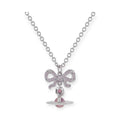 Gem Studded Bow Ribbon Mini Orb Pendant Necklace Pink & Purple (2 Colors, 2 Styles)